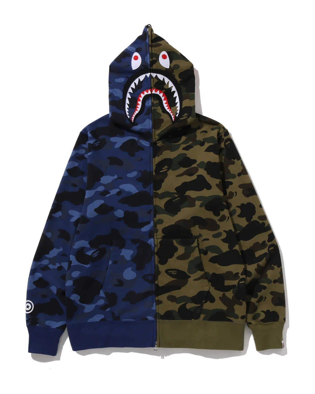 -(B7c03)-A BATHING APE SPLIT CAMO SHARK FULL ZIP HOODIE 鯊魚外套 海軍藍/紫色-1M30115005