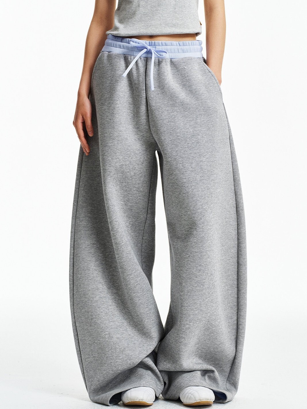 MEDM 方形皮標Logo 撞色拼接 褲頭抽繩 寬鬆棉長褲