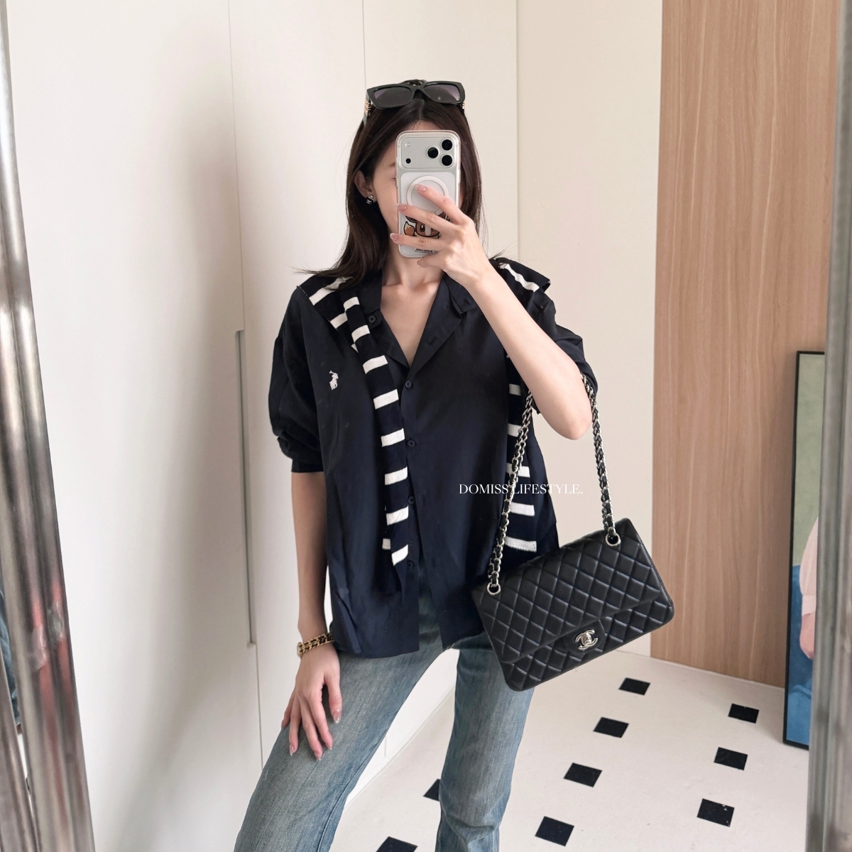 【經典高智感】DOMISS條紋針織披肩＋氣質襯衫兩件套-2色(現貨)