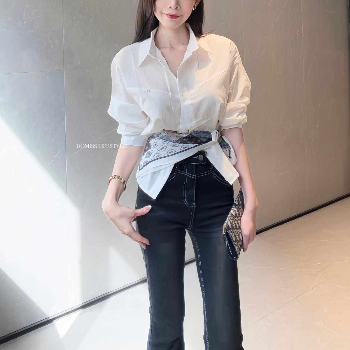 【法式優雅】DOMISS絲巾裝飾襯衫套組 白色襯衫(現貨)