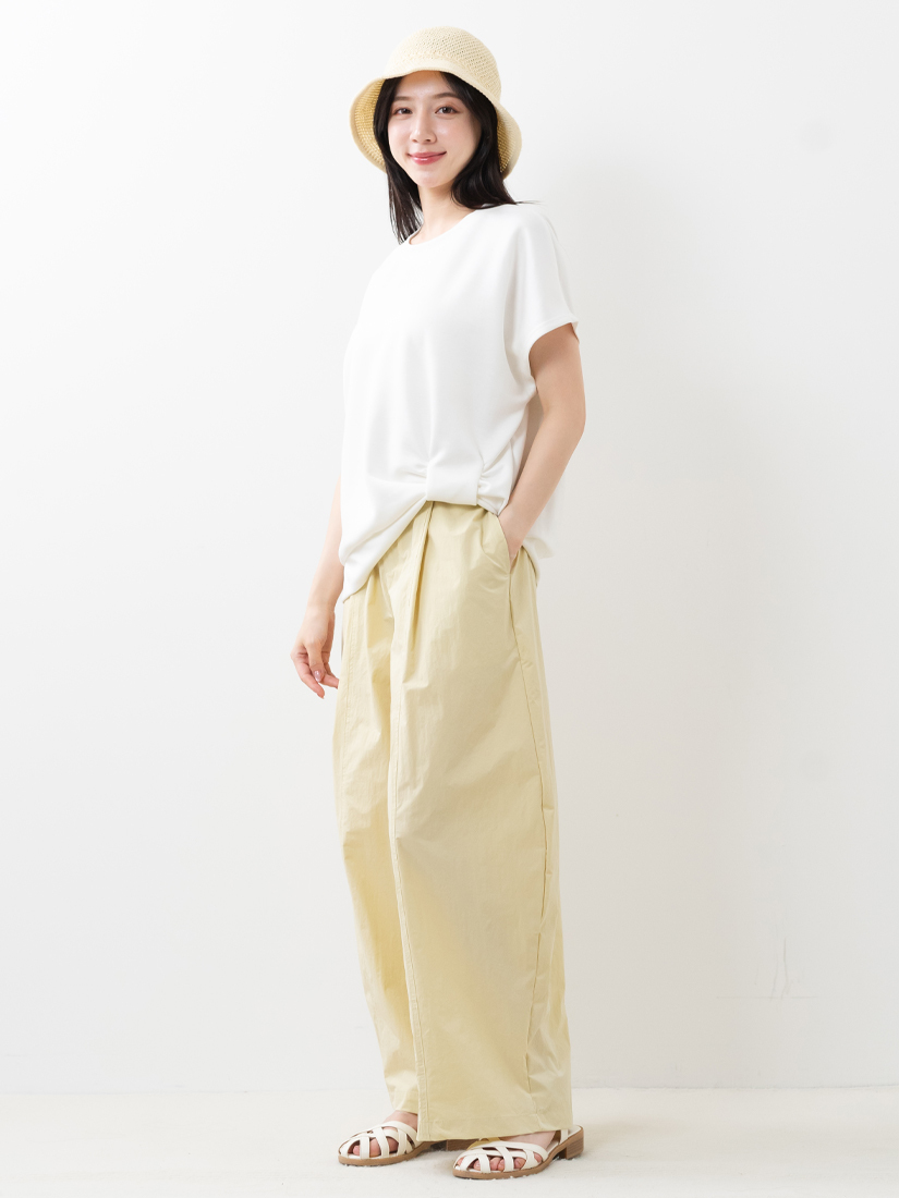 下擺扭結空氣棉短袖上衣壓線氣球褲組合