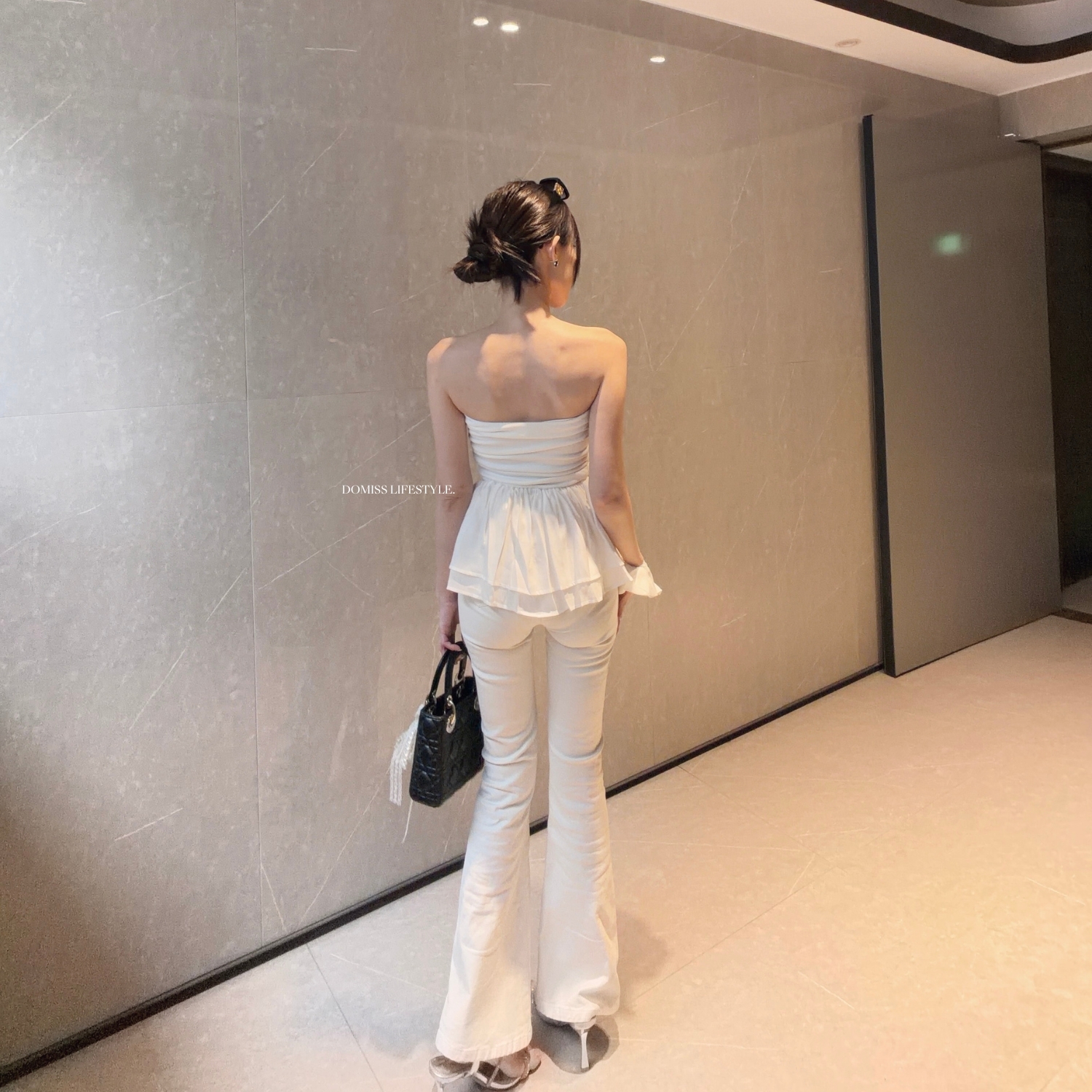 【紗裙拼接】DOMISS附髮圈-抹胸造型平口上衣 紗裙上衣-2色(現貨)
