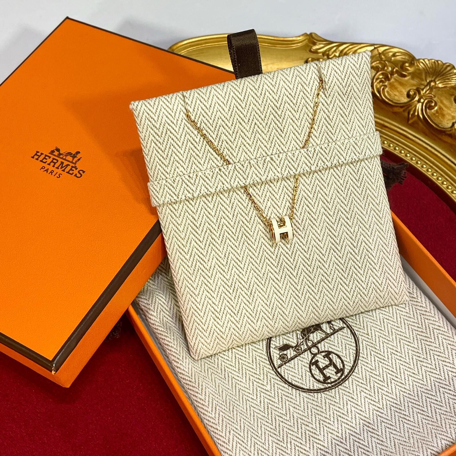 全新HERMES項鏈 MINI POP H  白色/金鏈 #BRAND NEW #香榭站正品