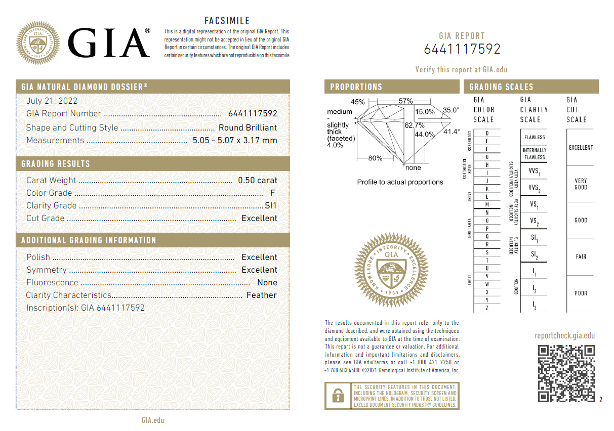 GIA鑽石 0.50 F SI1 3EX NON