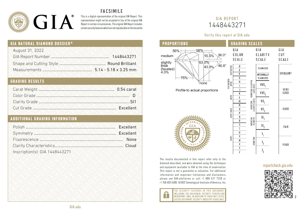 GIA鑽石 0.54 D SI1 3EX NON