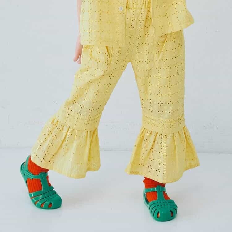 日本 90-140 鏤空蕾絲荷葉褲 3色