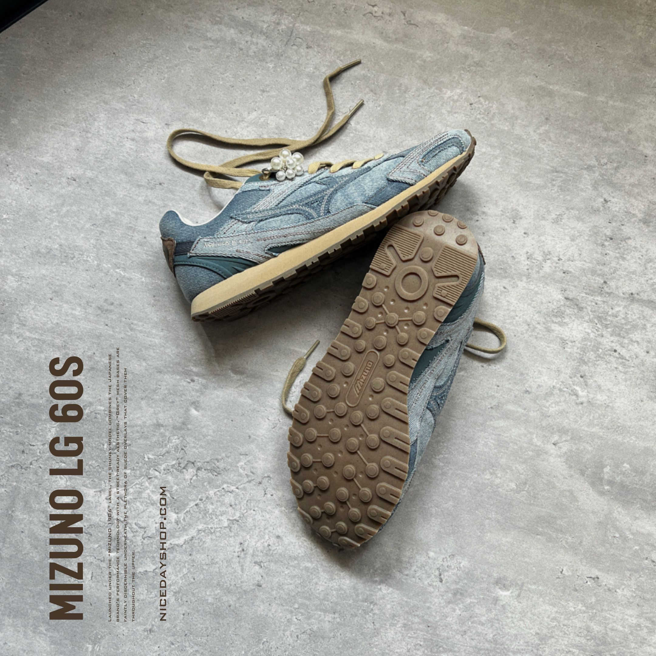 NICEDAY 代購 Mizuno LG 60S 2K 牛仔 丹寧 藍 拼接 美津濃 復古 D1GH242109