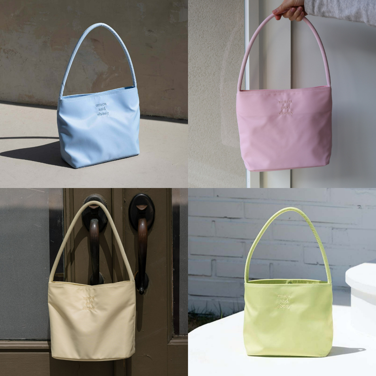 韓國mucu and ebony授權 韓系調色盤尼龍質感手提彎耳包