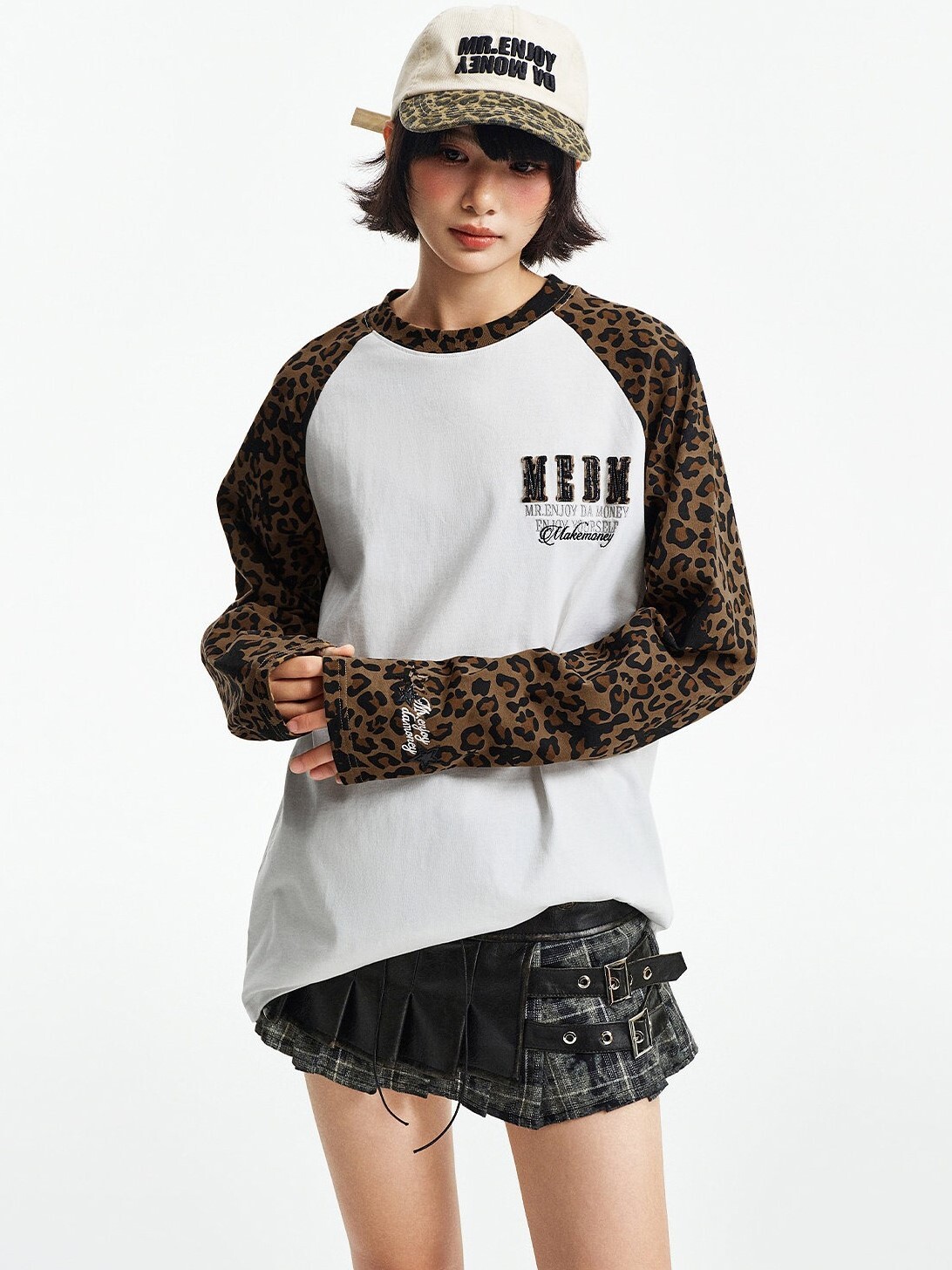 MEDM  雙層貼皮刺繡Logo 袖口刺繡 豹紋迷彩 撞色 短袖T