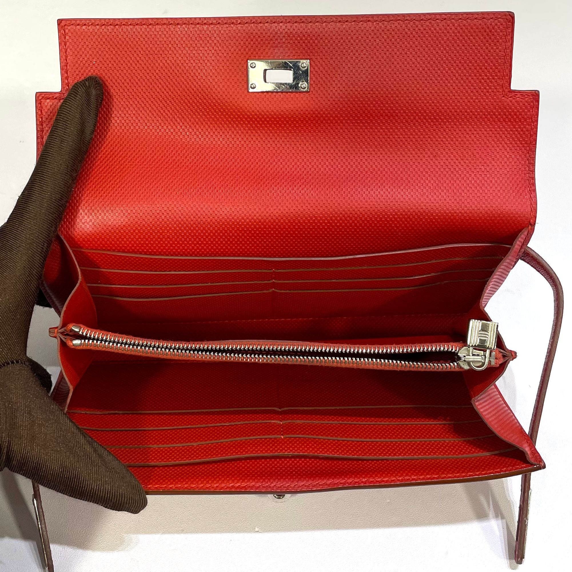 90%NEW二手KELLY LONG WALLET Q刻 (2013) 9M/GRAIN DH皮 紅色銀扣 #愛馬仕長銀包 #香榭站正品