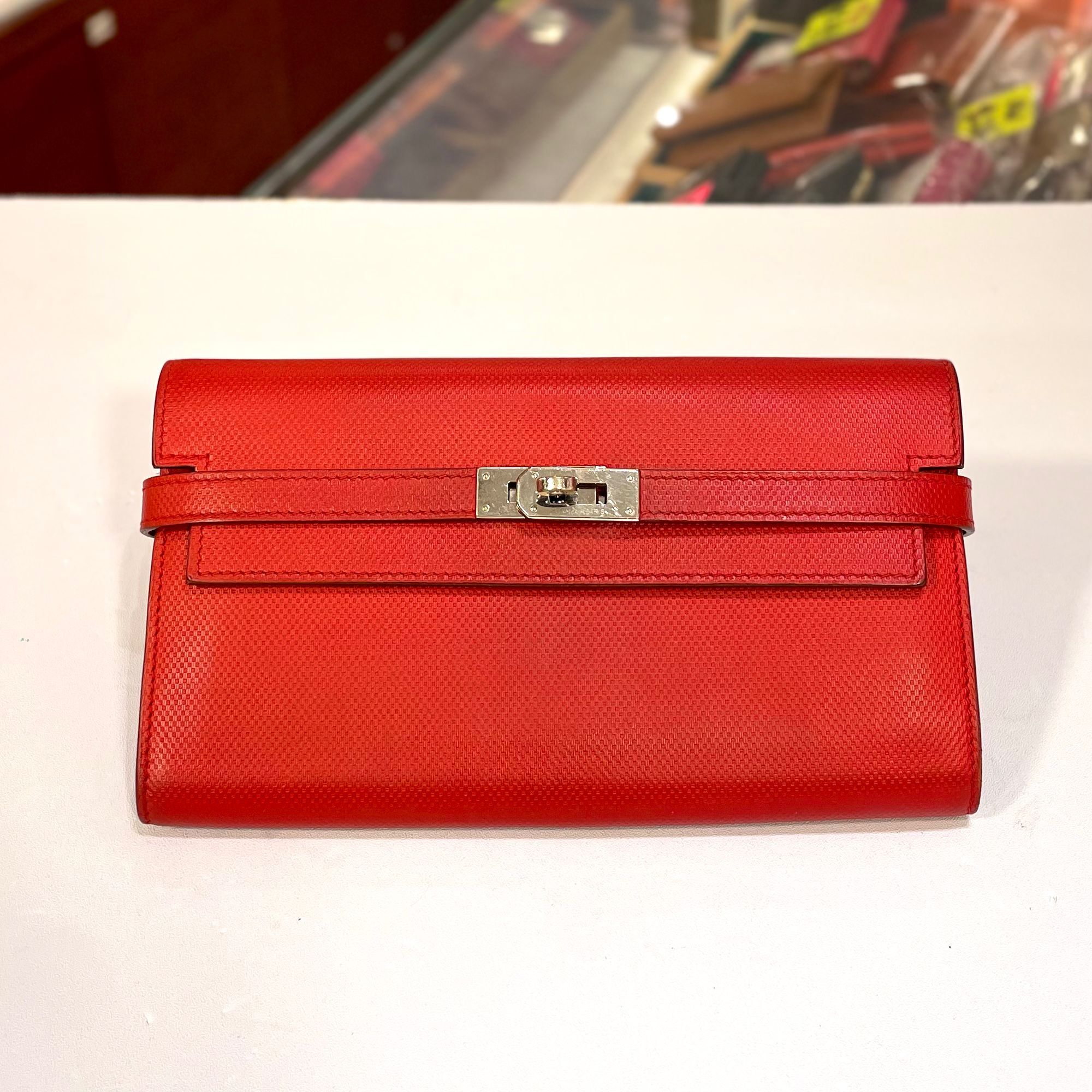 90%NEW二手KELLY LONG WALLET Q刻 (2013) 9M/GRAIN DH皮 紅色銀扣 #愛馬仕長銀包 #香榭站正品