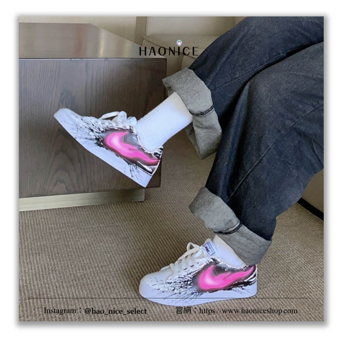 【HAO NICE】惡作劇訂製款🔥Nike Court Royale AC⚡️ 粉紅鬼火 潑墨 霓虹粉 板鞋 休閒鞋