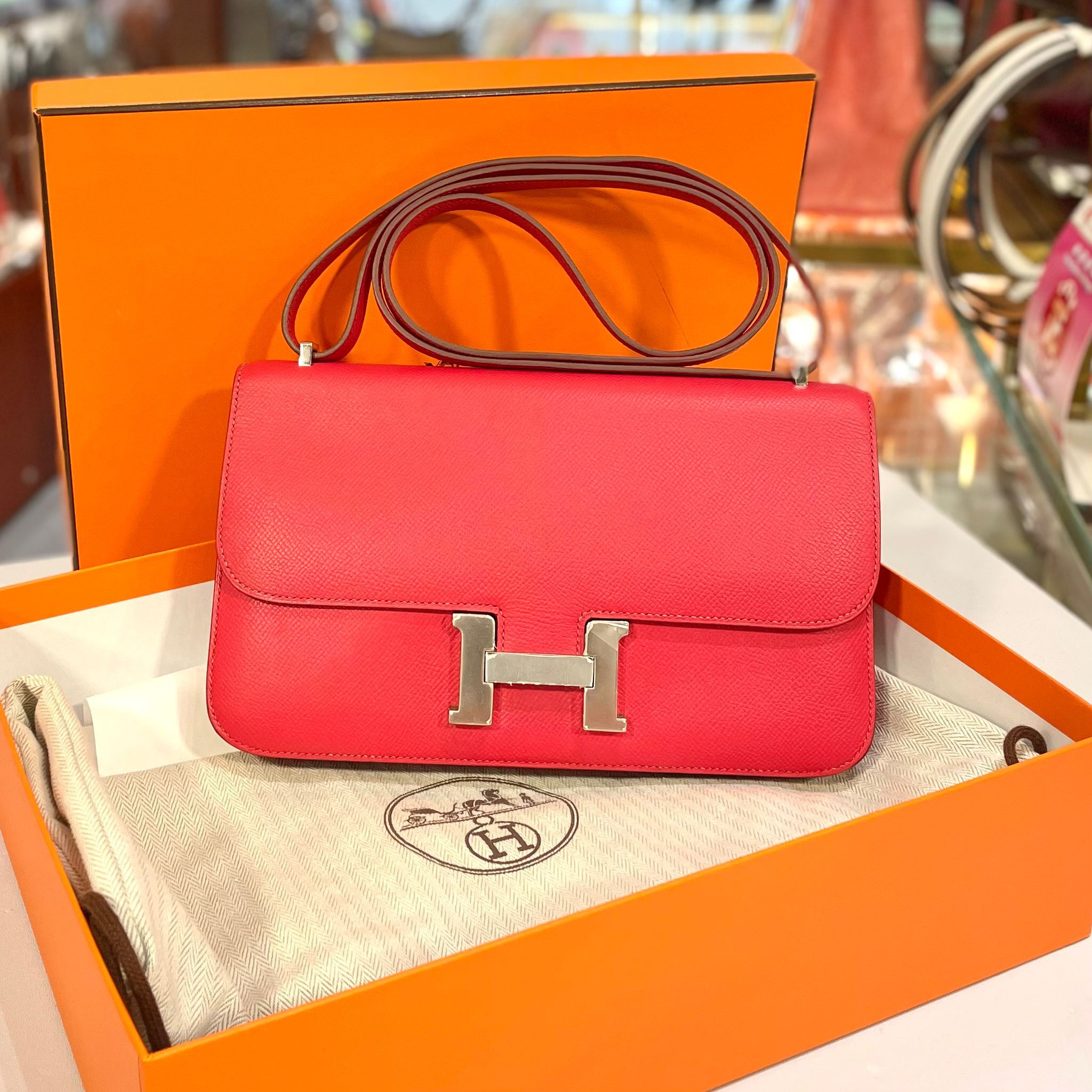 95%NEW二手CONSTANCE ELAN N刻(2010) A5/BOUGAINVILLEA PHW 杜鵑紅 #愛馬仕袋 #康康包 #香榭站正品