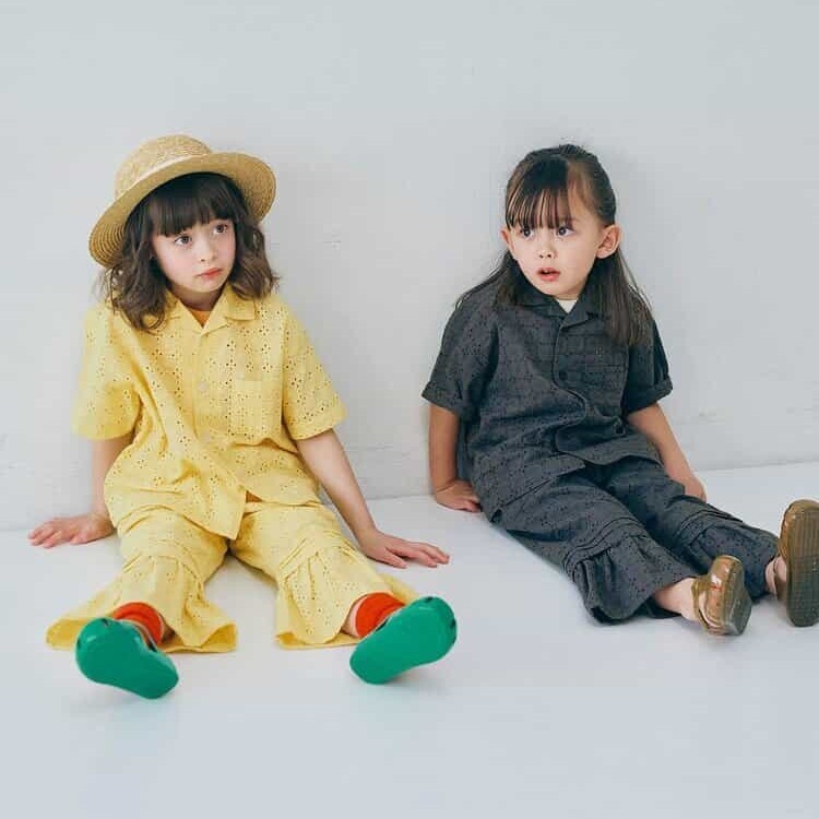 日本 90-140 鏤空蕾絲短袖襯衫 3色