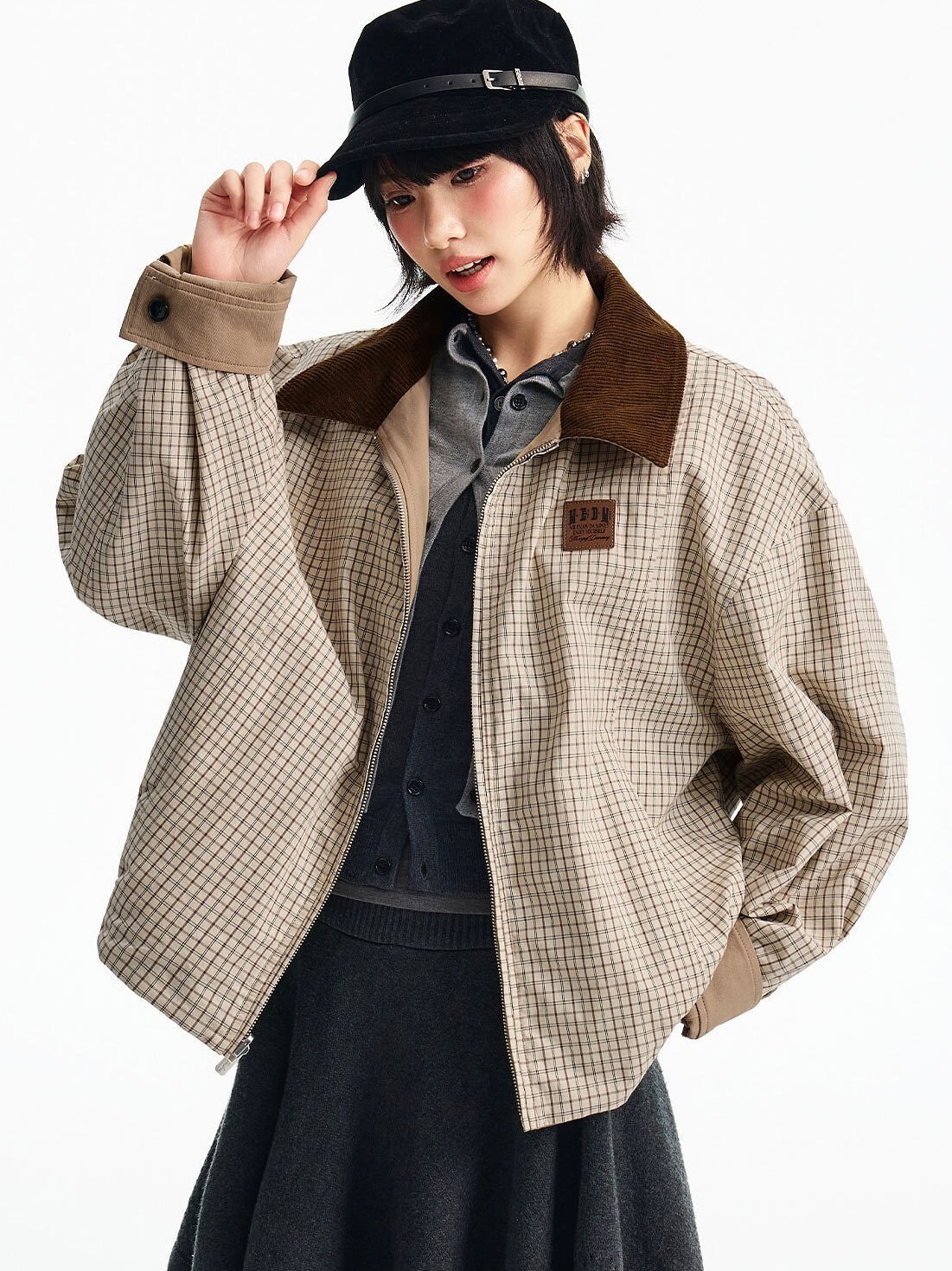 MEDM 背後貼皮標Logo 雙面穿 復古學院風  翻領外套