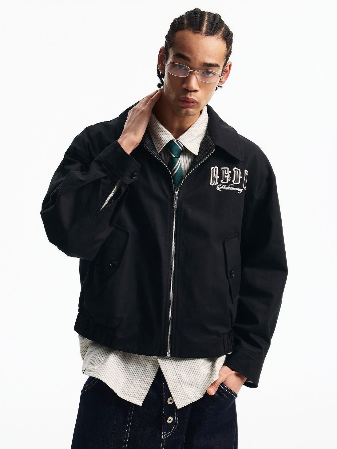 MEDM 背後貼皮標Logo 雙面穿 復古學院風  翻領外套