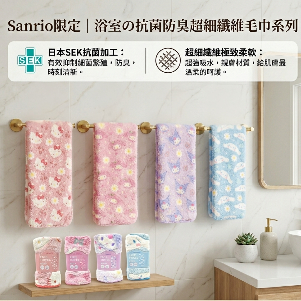 MY MELODY Sanrio草莓-超細纖維純棉長毛巾( SEK抗菌)(日本直送)