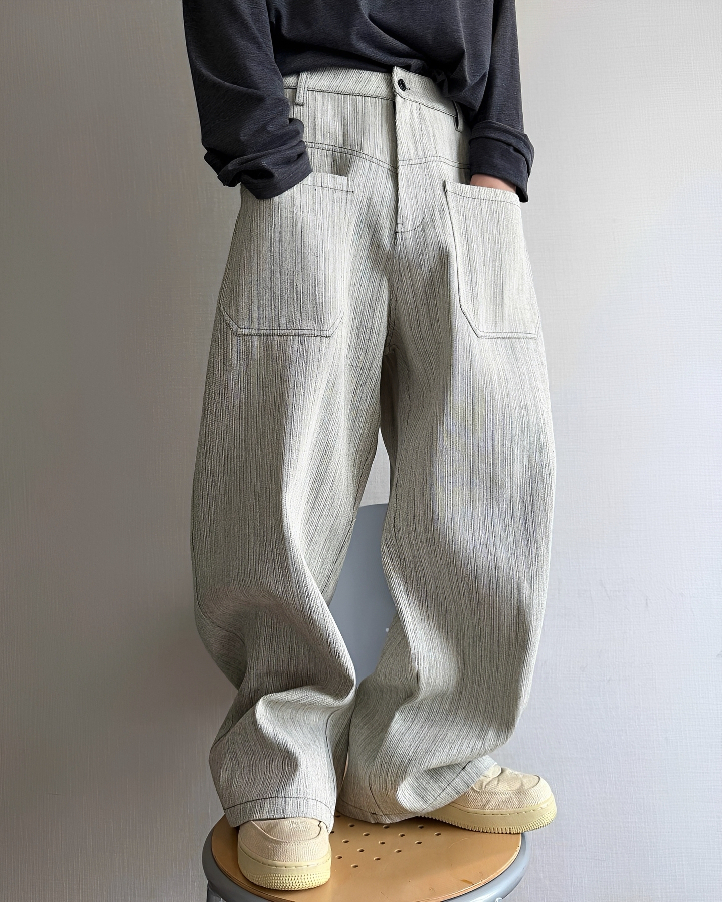 美式 復古 反穿 字母 設計 休閒 西裝 長褲 西裝褲