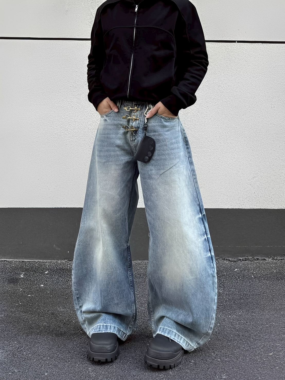 美式 Baggy 飛機扣 彎刀 牛仔 長褲 彎刀褲