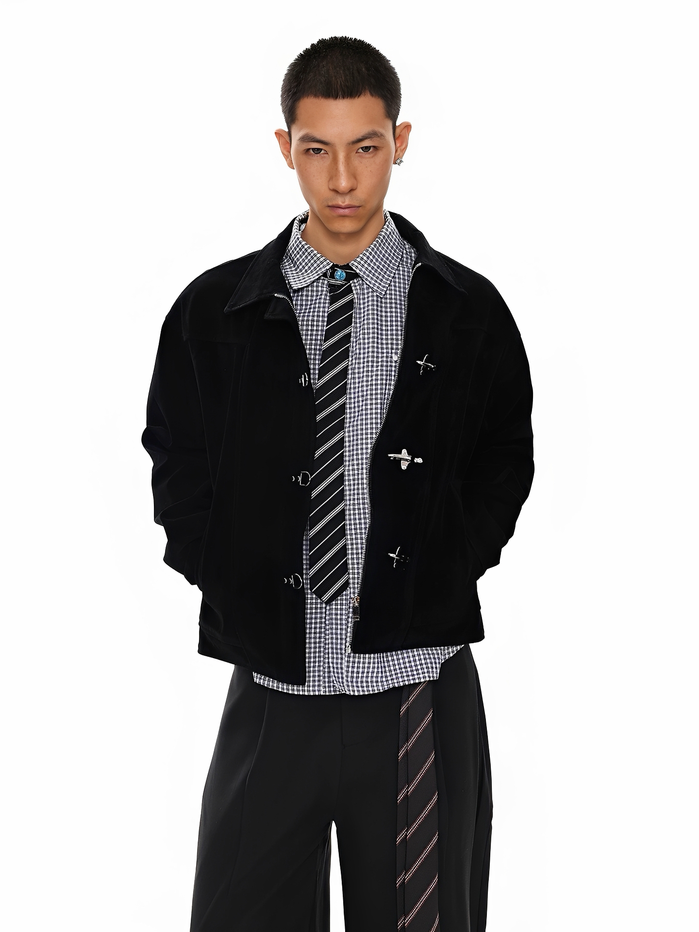 消防扣 飛機扣 短版 滑面 翻領 外套