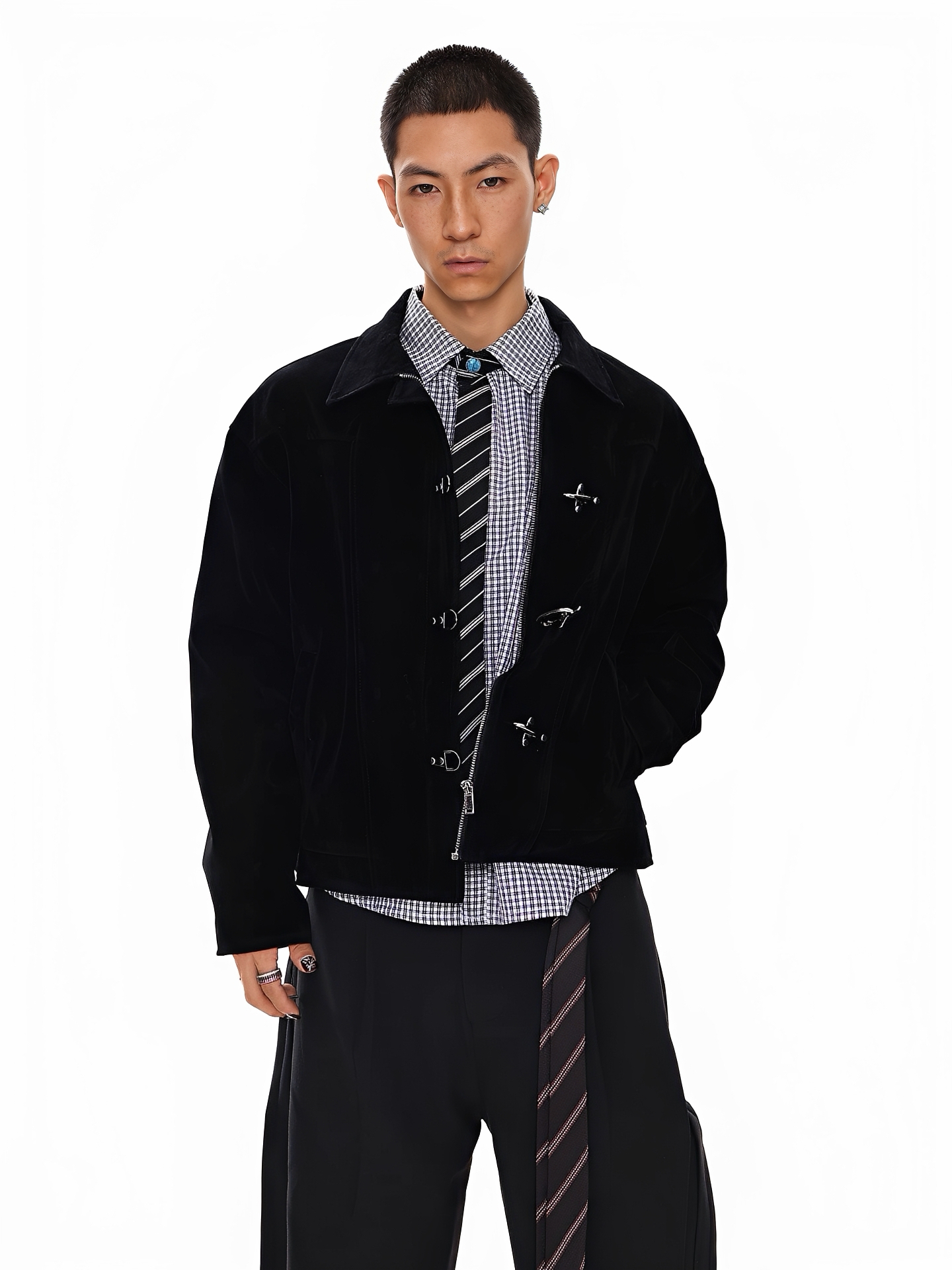 消防扣 飛機扣 短版 滑面 翻領 外套