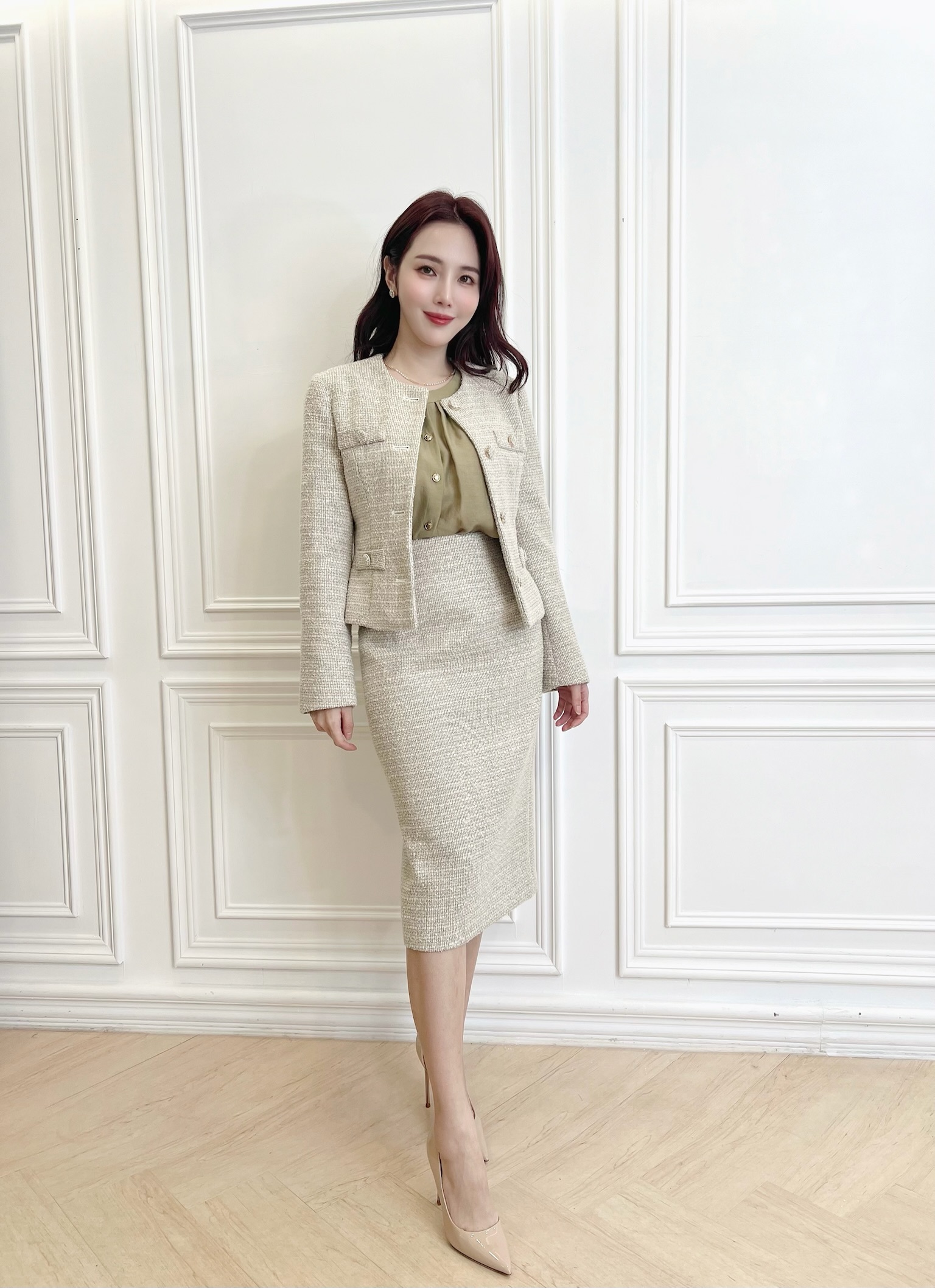 (細閃小香風!)廂型外套+裙裝套裝