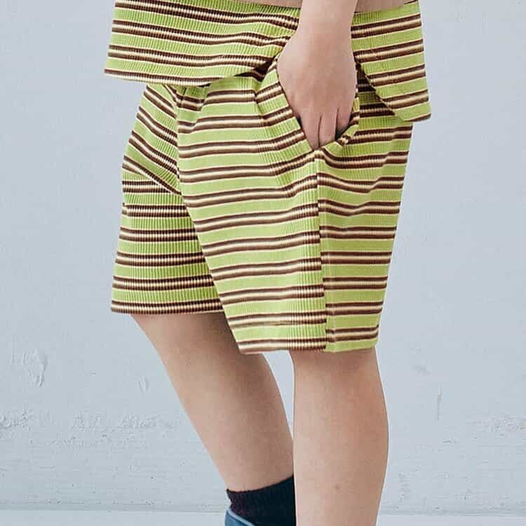 日本 90-140 紗線染條紋華夫格短褲 4色