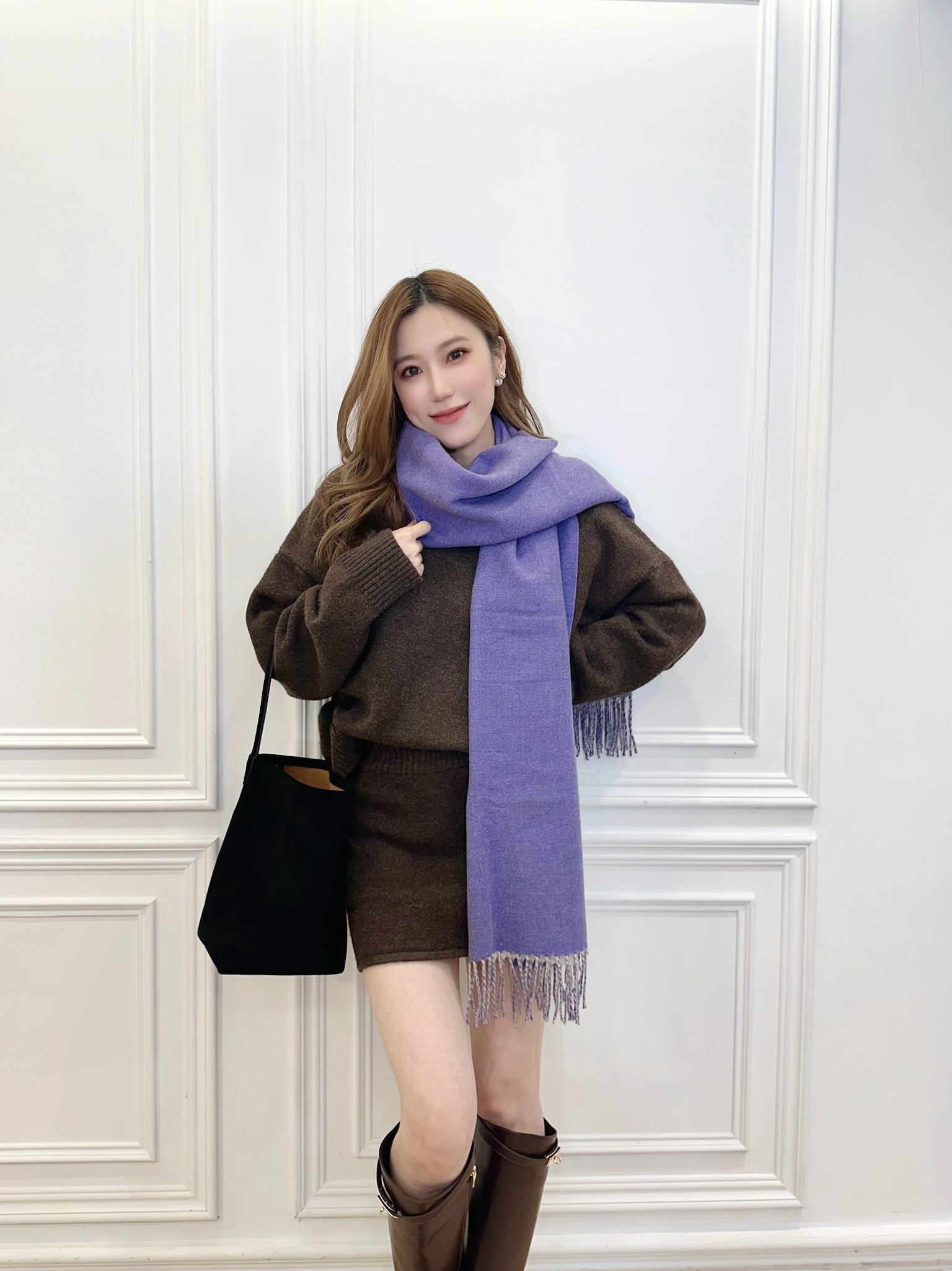 (秋冬必備)針織長袖毛衣+短褲套裝