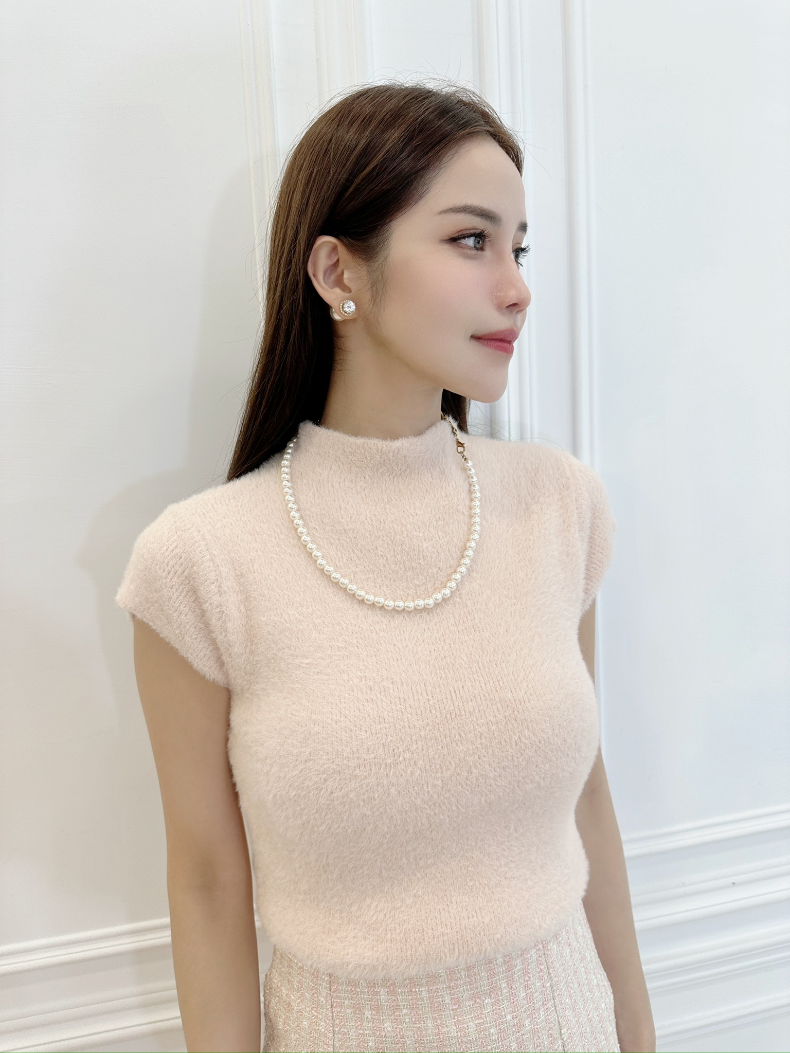 立領毛料短袖上衣