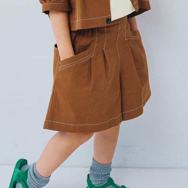 日本 90-140 斜邊口袋寬短褲 3色