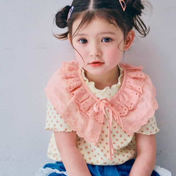 日本 90-140 蕾絲領+木耳邊上衣套裝 3色