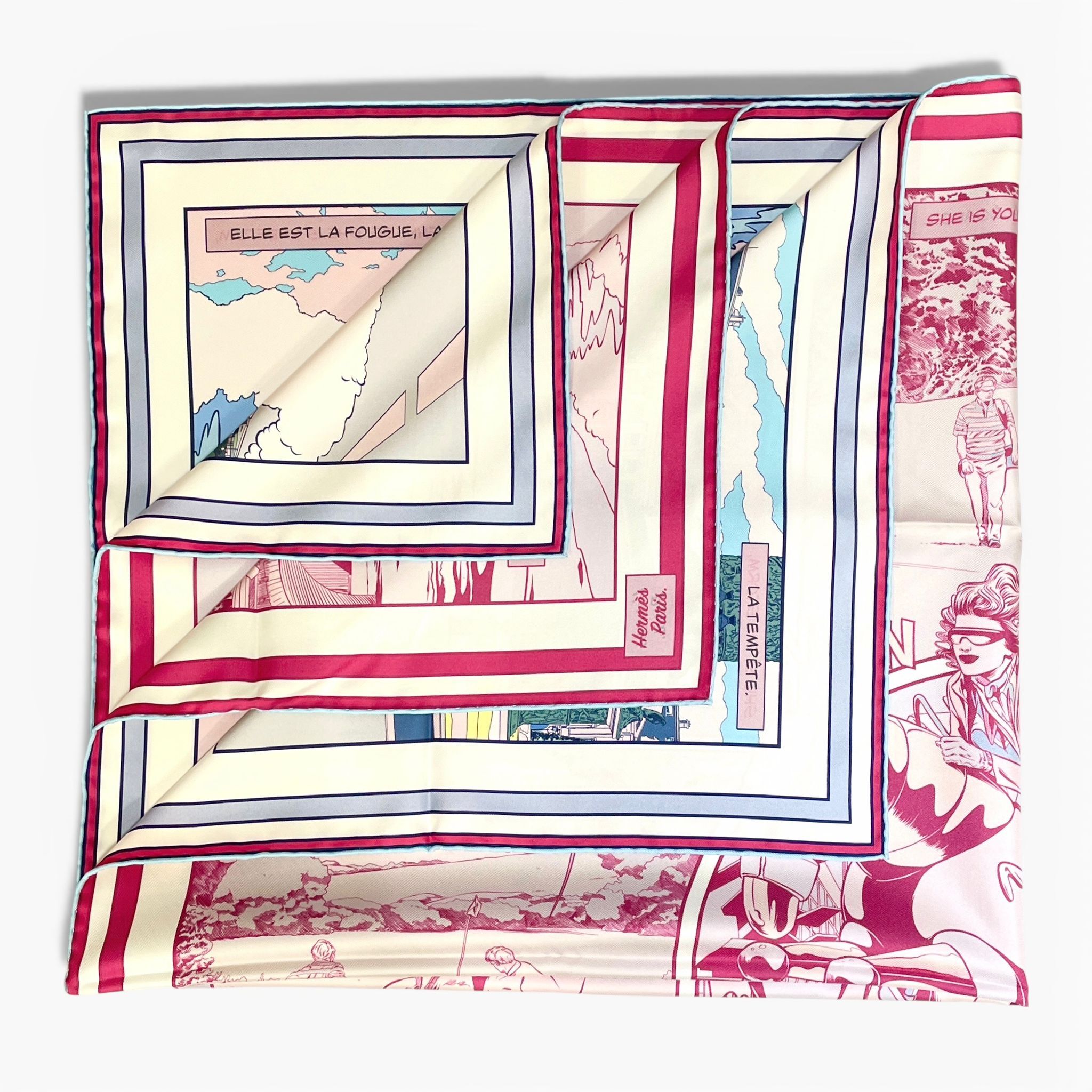 全新HERMES Scarf 90x90cm CARRE DOUBLE FACE WOW Twill 白/綠/粉全真絲,愛馬仕圍巾/絲巾/披肩 #BRAND NEW #香榭站正品