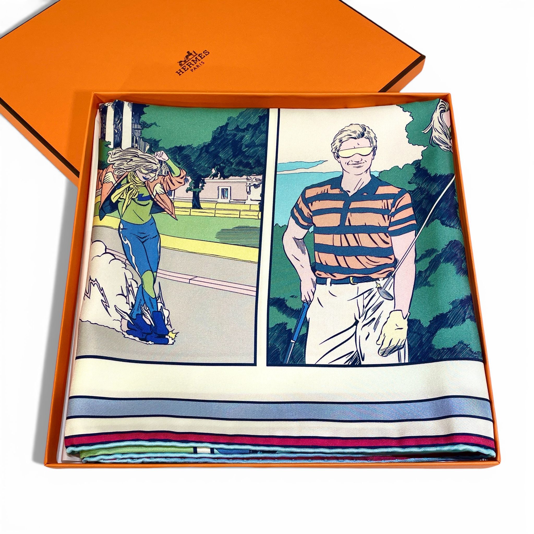 全新HERMES Scarf 90x90cm CARRE DOUBLE FACE WOW Twill 白/綠/粉全真絲,愛馬仕圍巾/絲巾/披肩 #BRAND NEW #香榭站正品