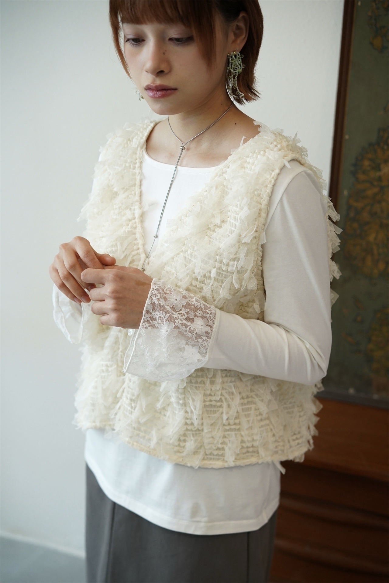 羽毛感2way開胸背心 - TT61951