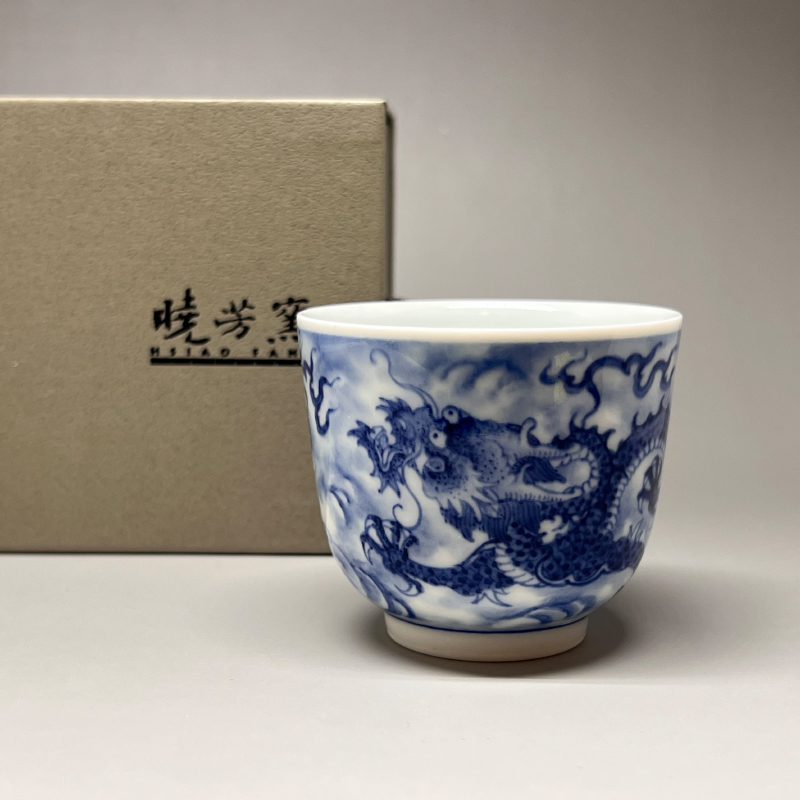 茶香自在】曉芳窯蔡曉芳大師手繪龍紋滿版青花瓷沐月杯主人杯禮盒裝