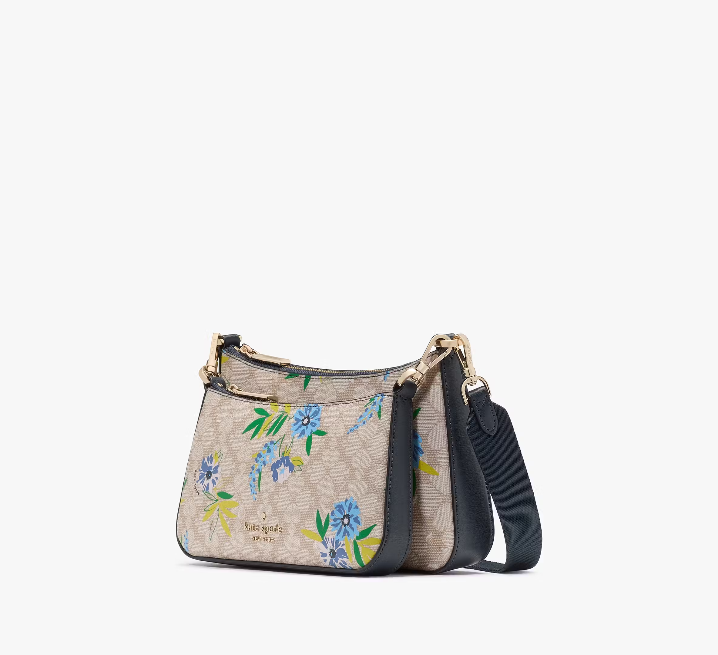 【預購】KATE SPADE H022832 經典黑桃老花拼接花卉斜咩包