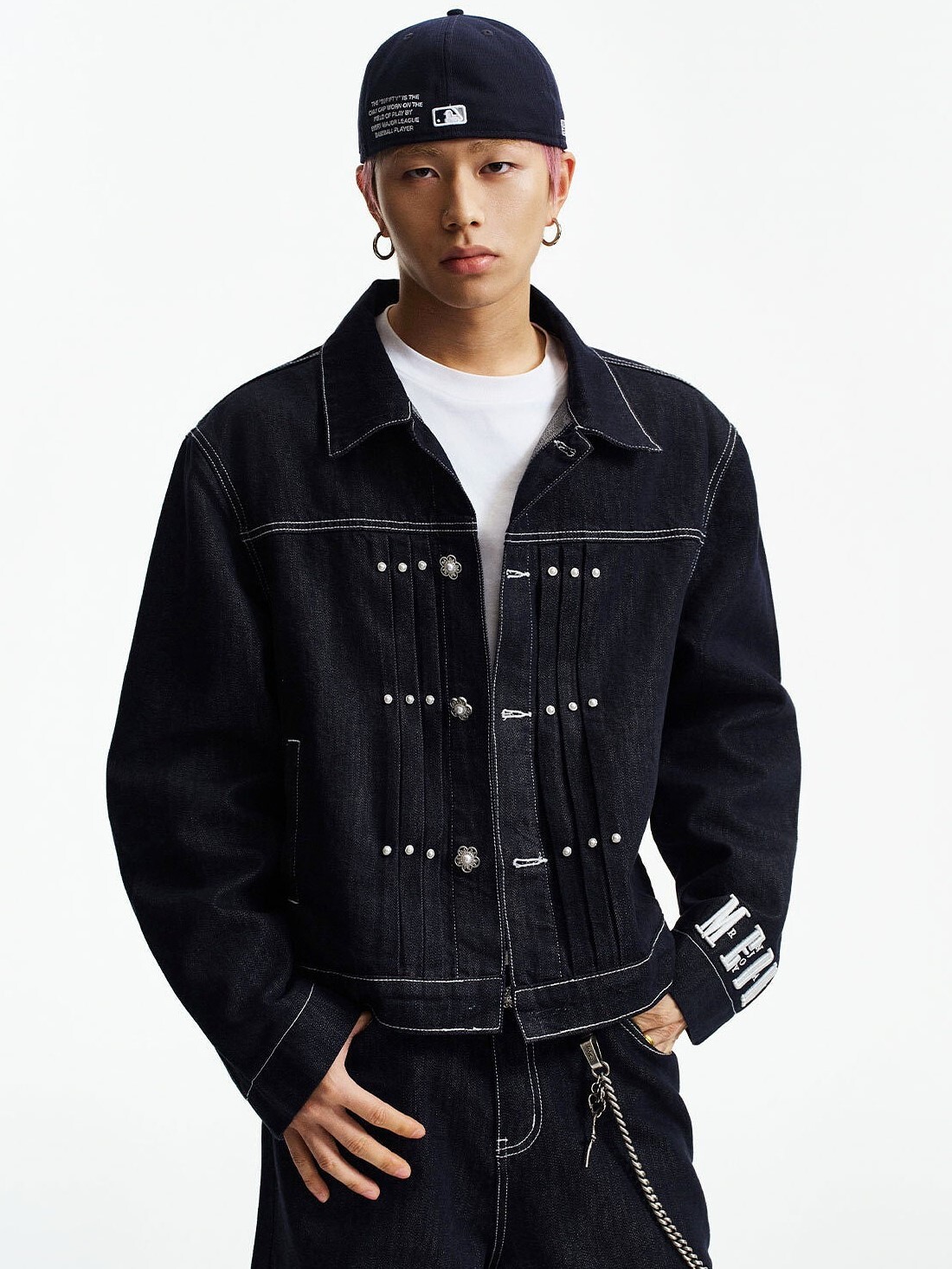 MEDM 復古皺褶 金屬鉚釘 重磅做舊 牛仔外套