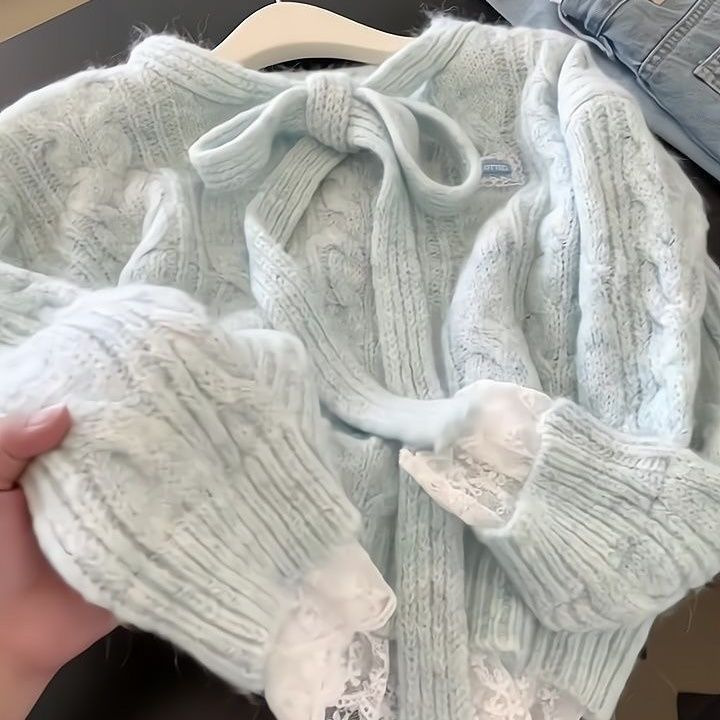 Sweet Blue Bow Tie Knit Top