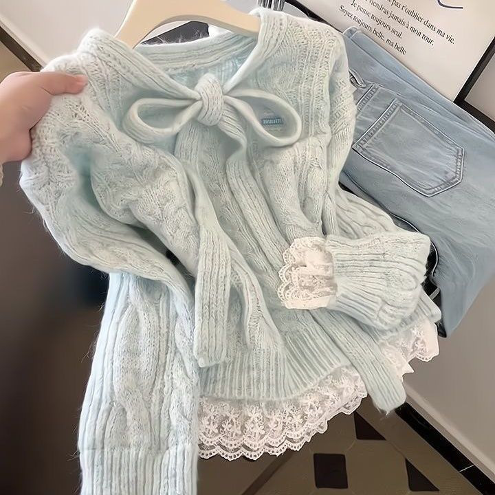 Sweet Blue Bow Tie Knit Top