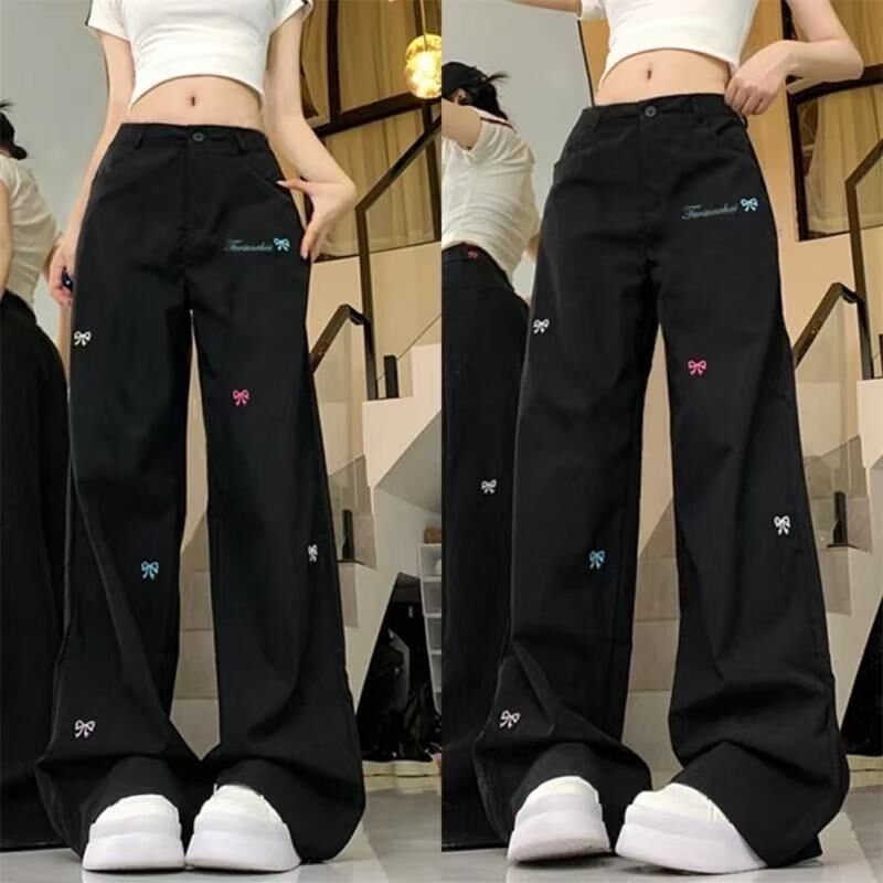 American-Style Embroidered Loose Straight-Leg Jeans