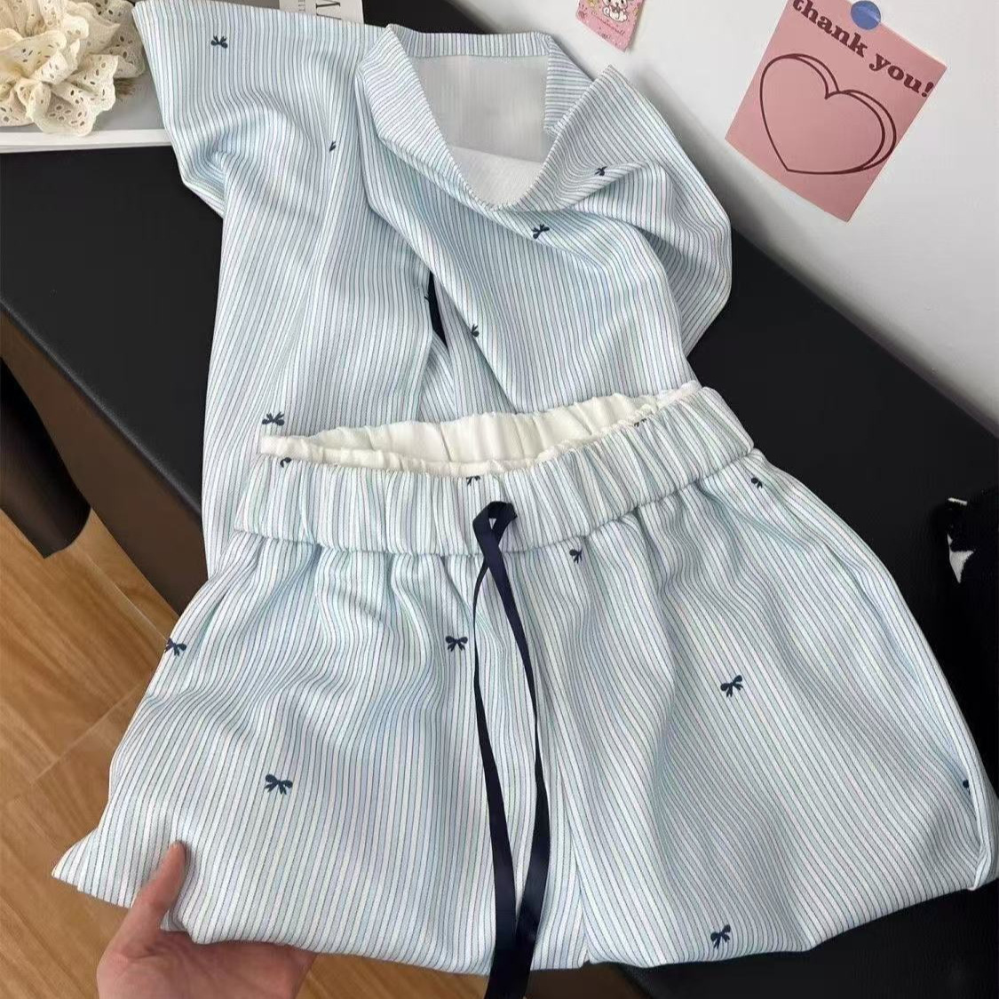 Korean Blue Striped Wide-Leg Casual Pants