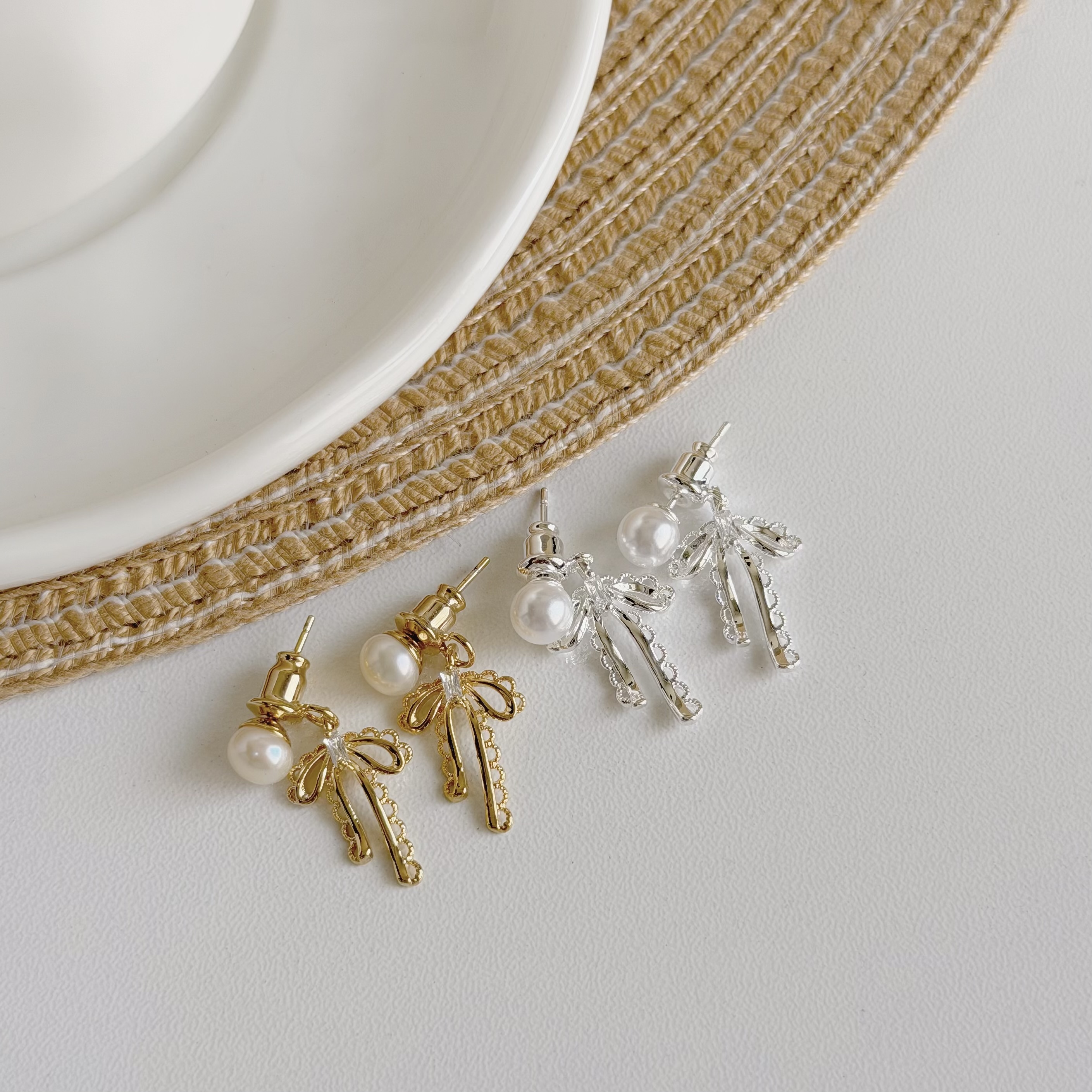 Z235蕾絲蝴蝶結珍珠前後扣