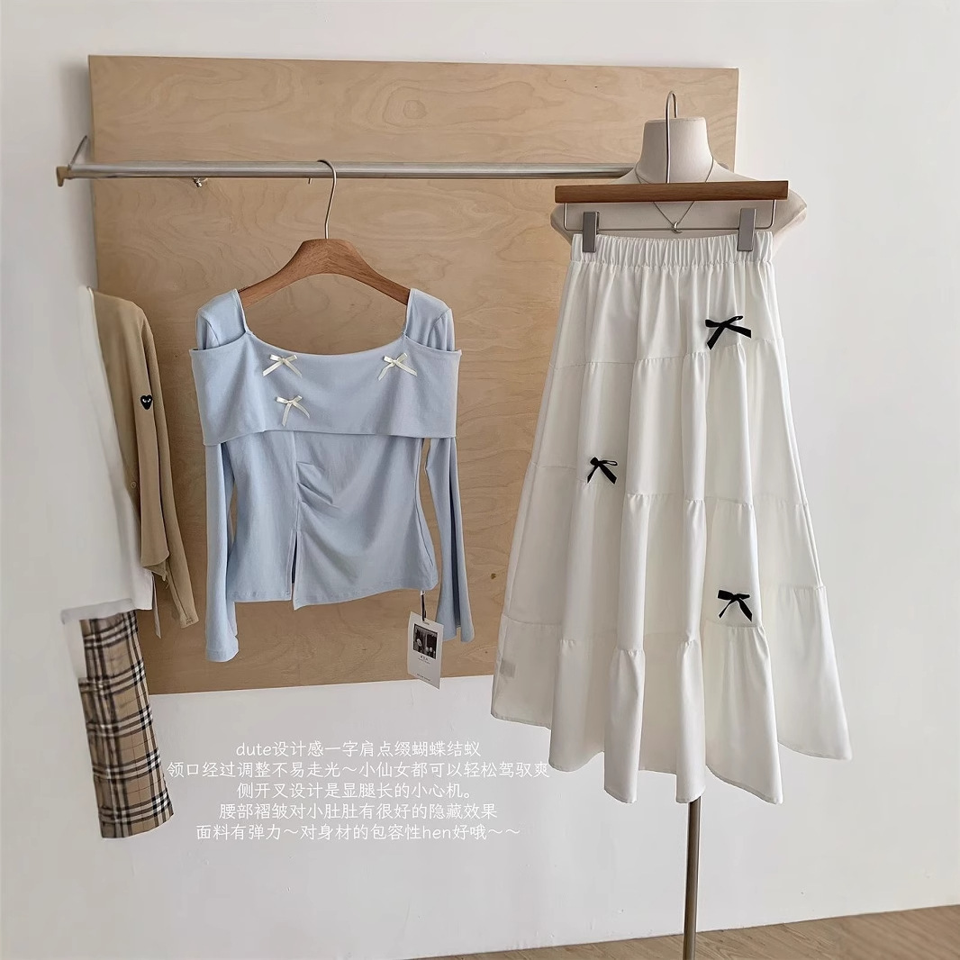 Sweet French‑Style Off‑Shoulder Skirt Set