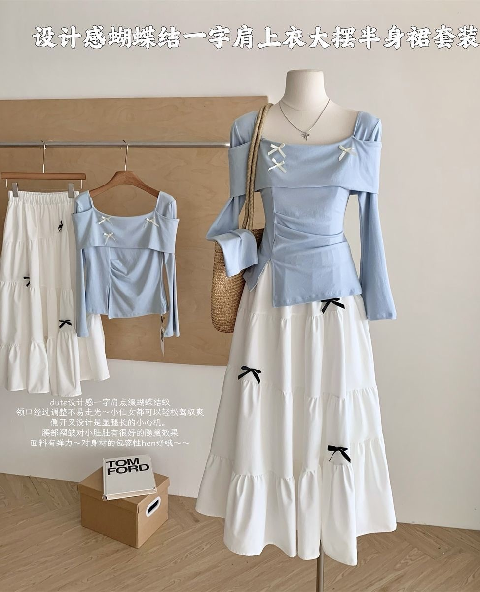 Sweet French‑Style Off‑Shoulder Skirt Set