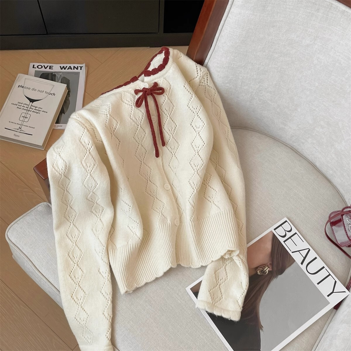 K‑Style Gentle Sweet Bow Knit Cardigan