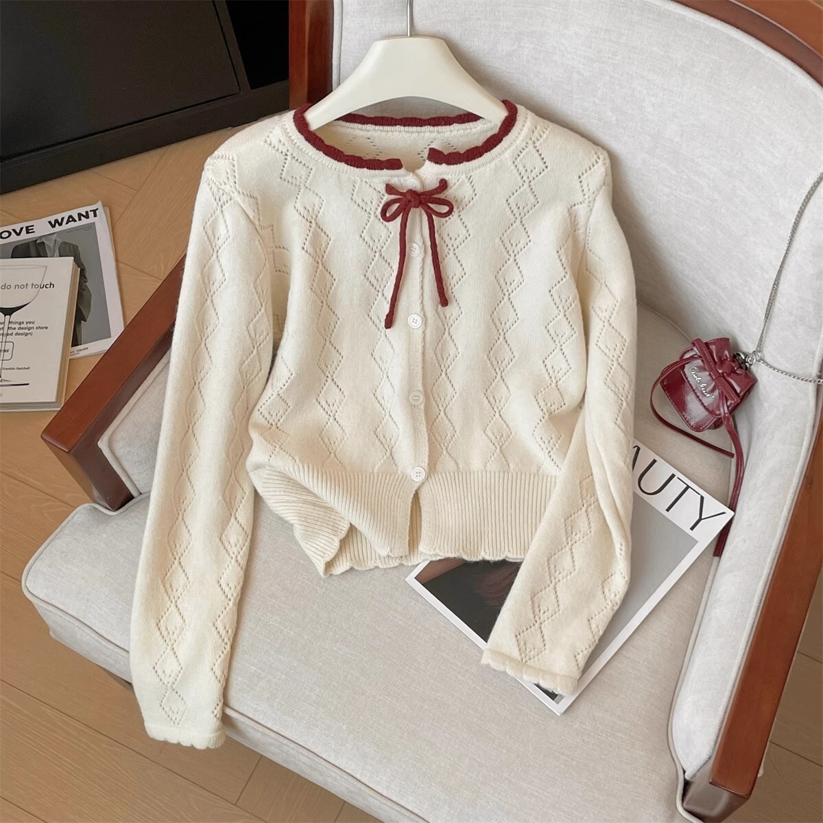 K‑Style Gentle Sweet Bow Knit Cardigan