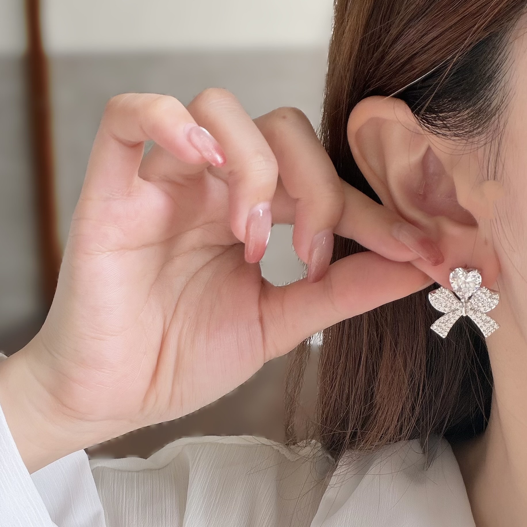 A237滿鑽鋯石愛心蝴蝶結垂吊