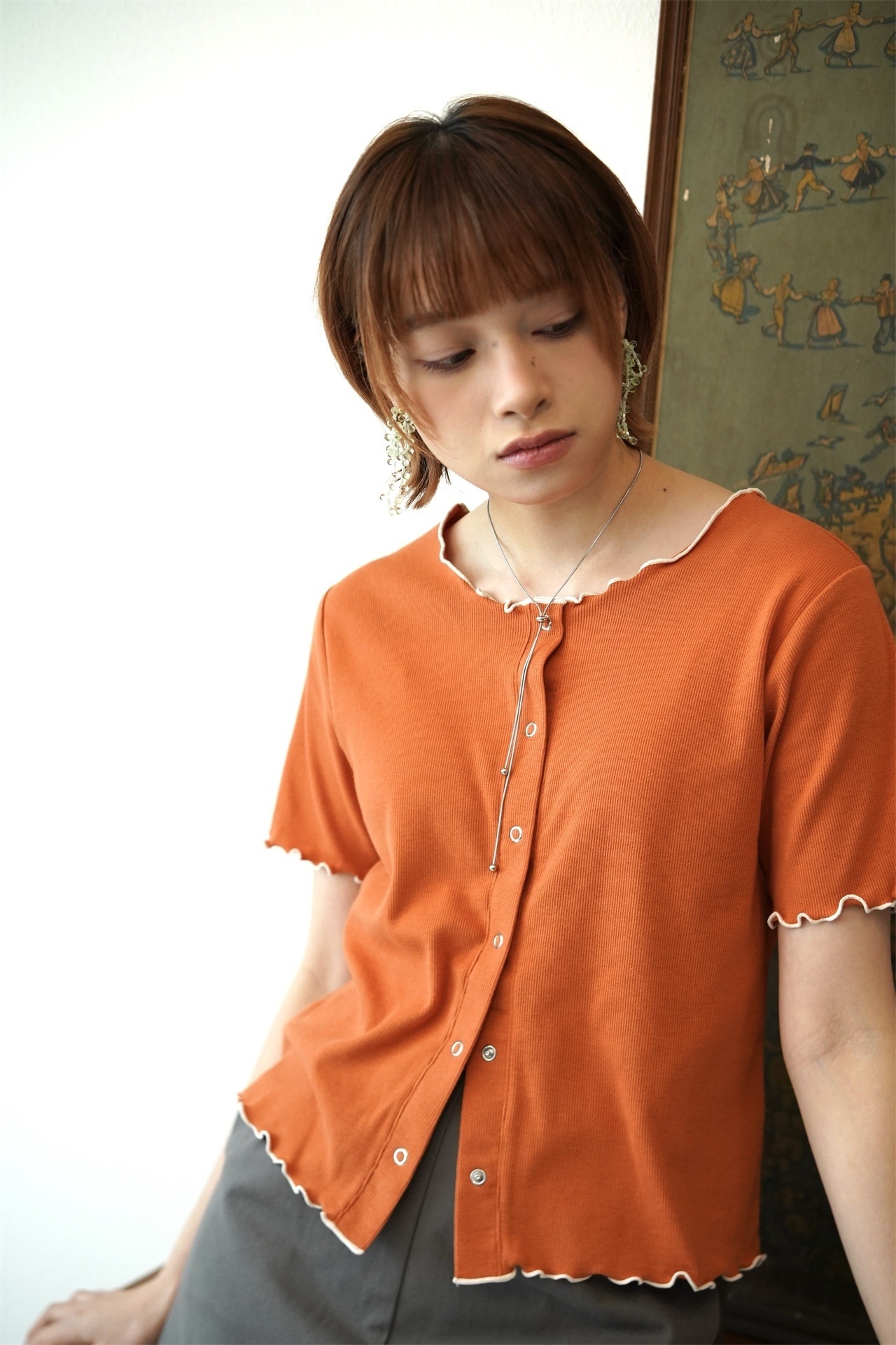 2way! 坑紋卷邊鈕扣上衣 - BL62979