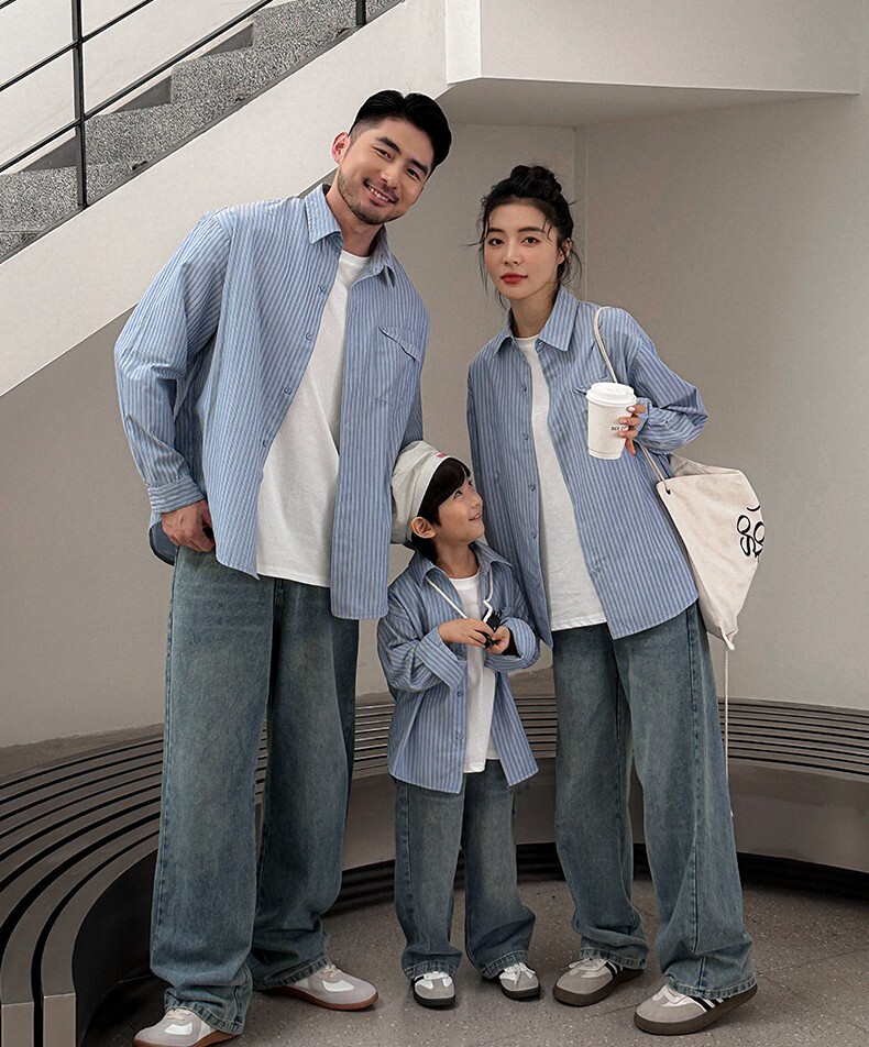 【H0424】Family｜百搭條紋襯衫/經典留白牛仔褲(80-3XL)