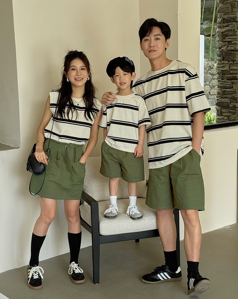 【H0418】Family｜韓系條紋工裝風套裝(80-3XL)